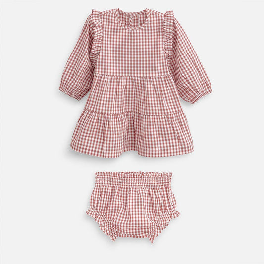 שמלה עם וואלנים- משבצות אדום